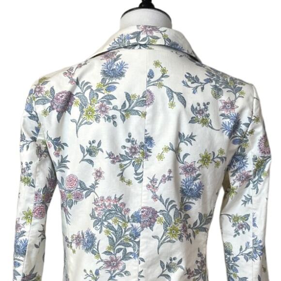 LOFT Women’s Blazer Cream Blue Pink Floral Classic Stretch One Button Size 4 - Picture 8 of 10